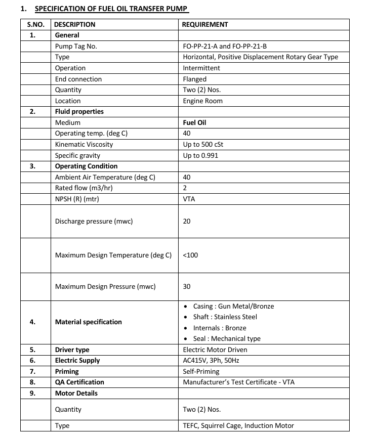Machinery Sizing & Specifications