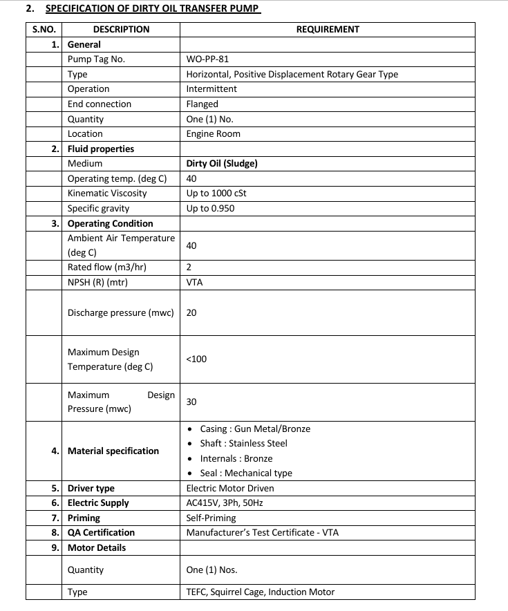 Machinery Sizing & Specifications
